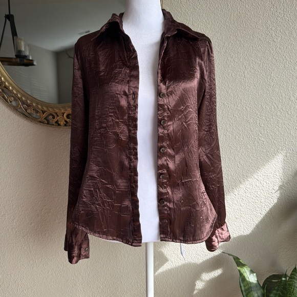 Anxiety Silk Brown Button up Blouse - Picture 2 of 5